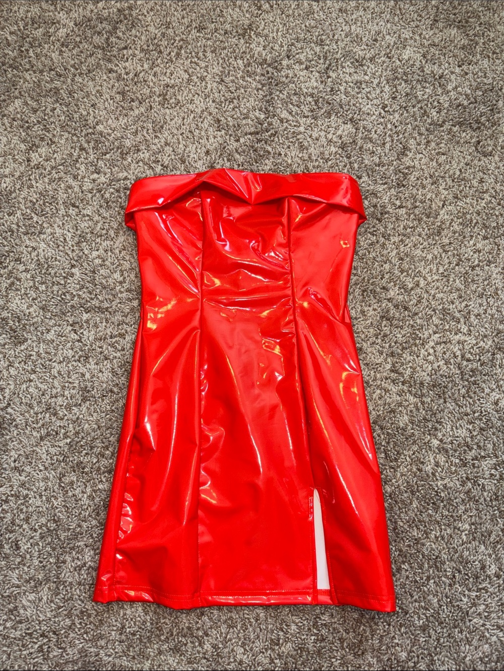 Red Strapless latex Mini Dress